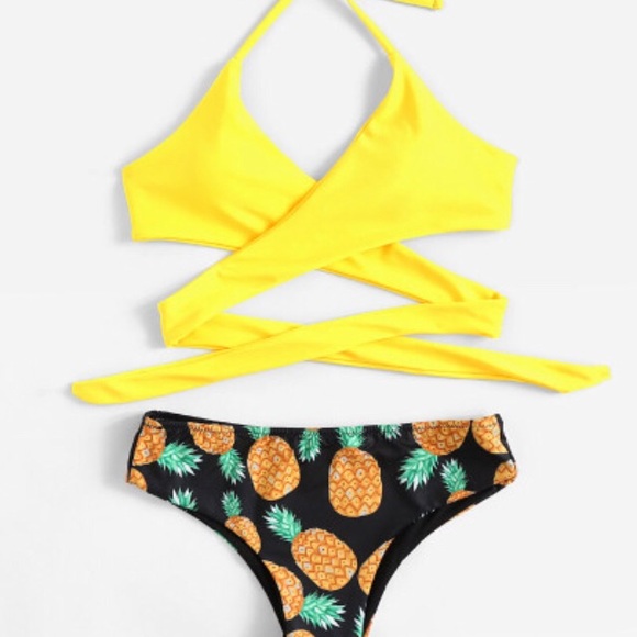 Yellow Pineapple Wrap Bikini - Picture 2 of 4